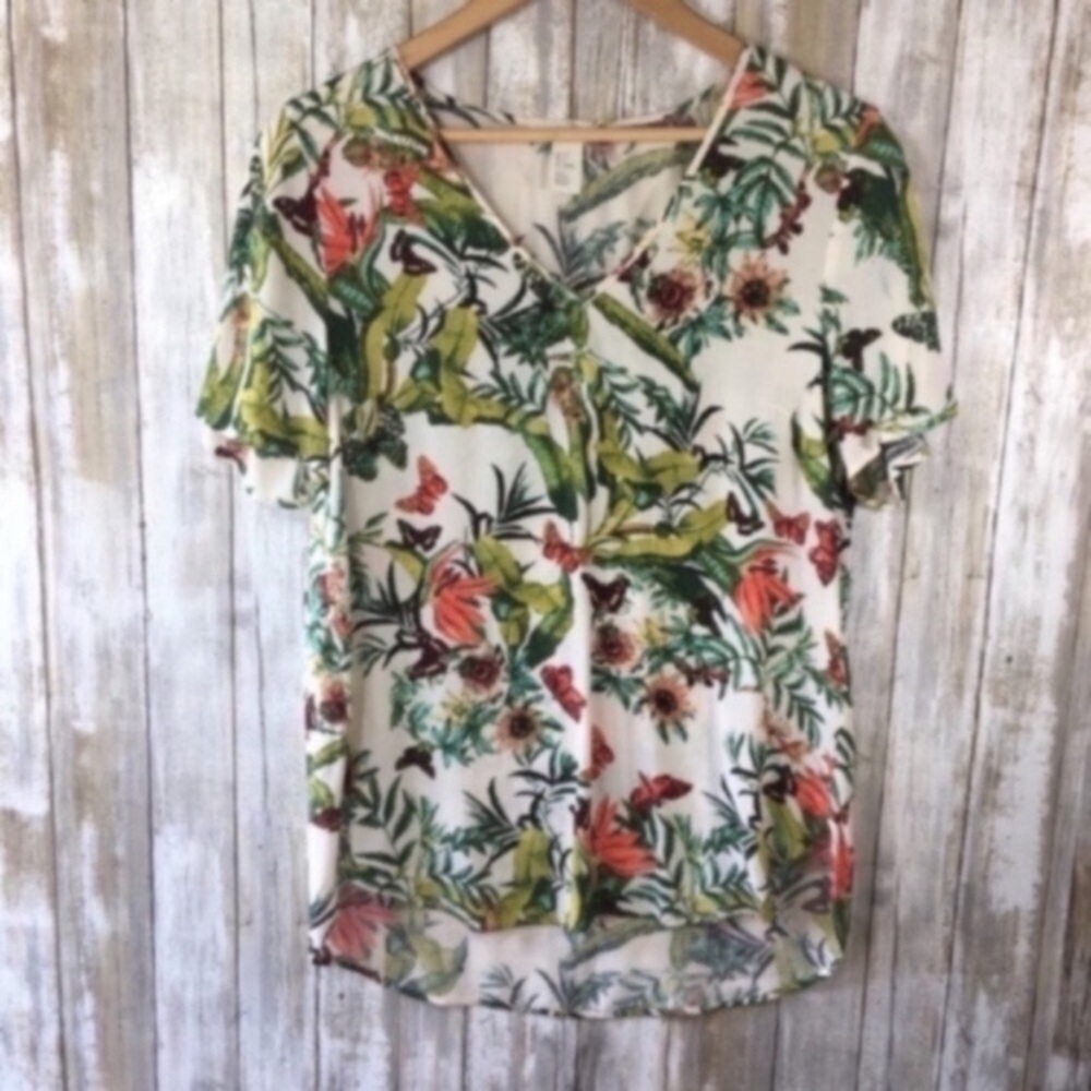 H&M Tropical High Low Blouse